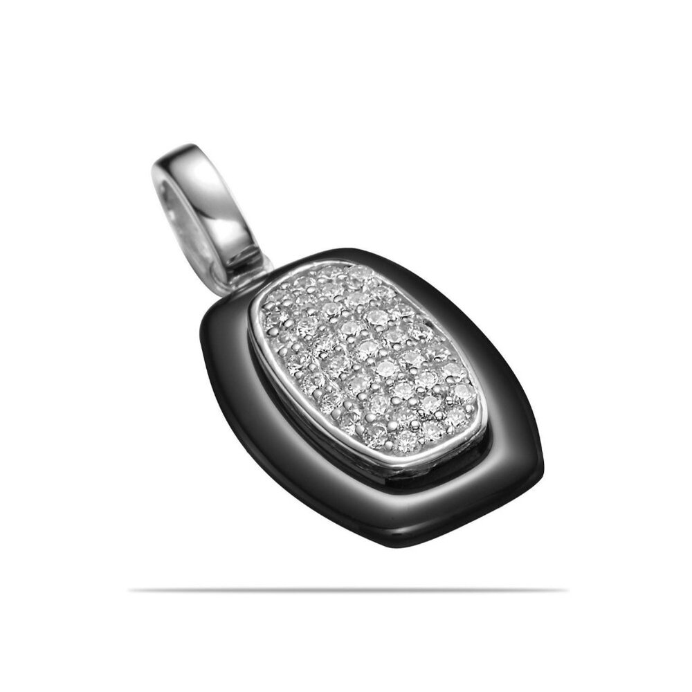Ceramic and Sterling Silver Center with Simulated Diamonds Pendant